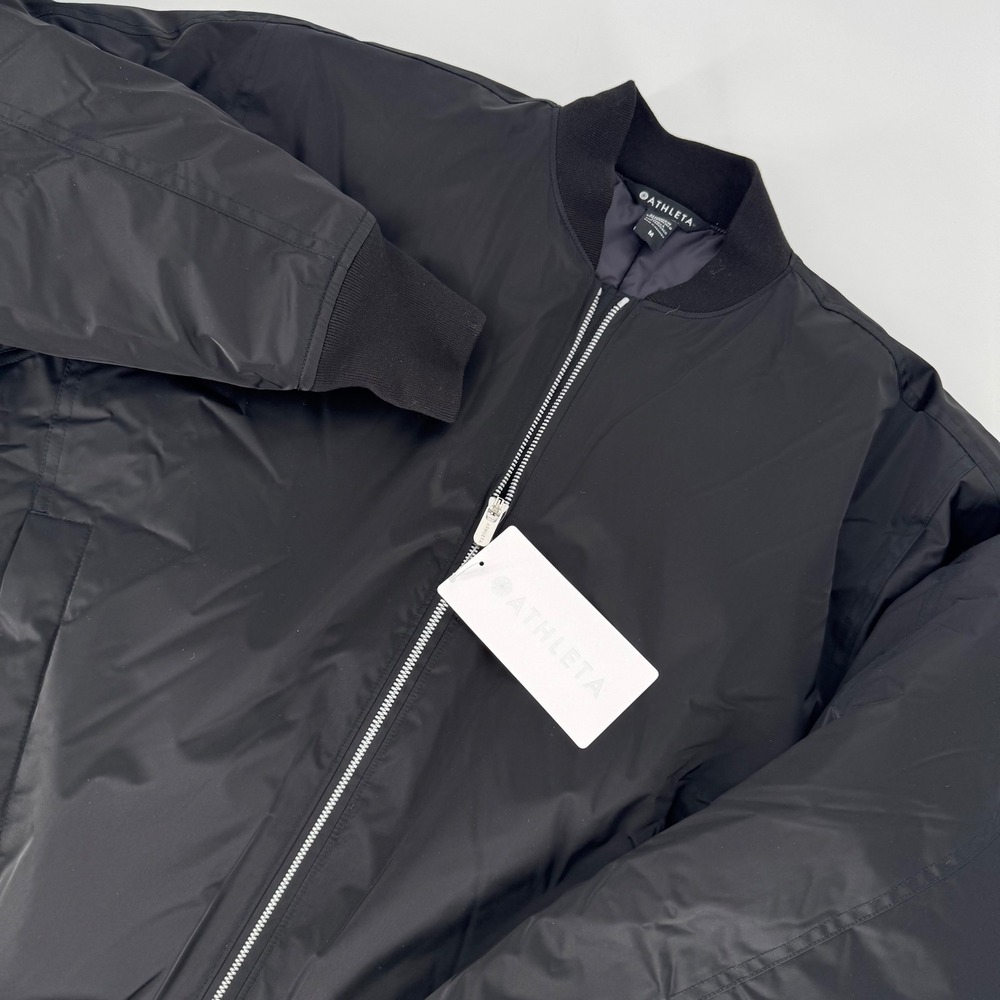 Athleta Sateen Bomber Jacket Black‎ Water Repellent Recycled Women's M
